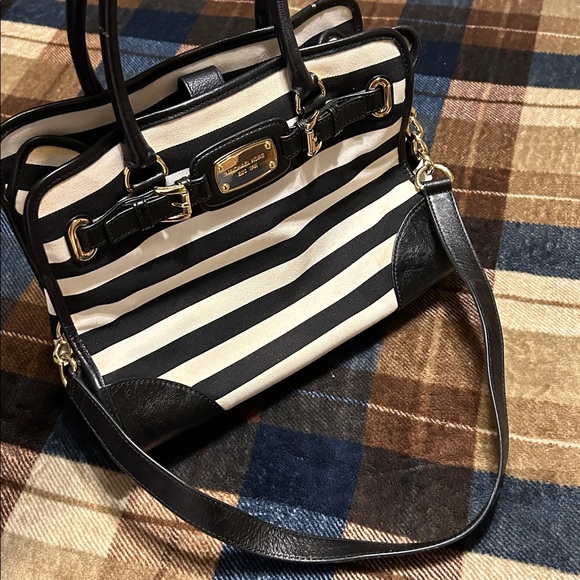 MICHAEL Michael Kors Black and Cream Striped Satchel - Picture 6 of 15